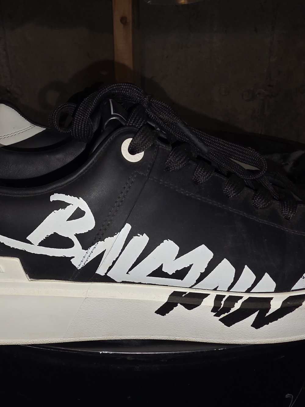 Balmain Black and White Logo Leather Sneaker